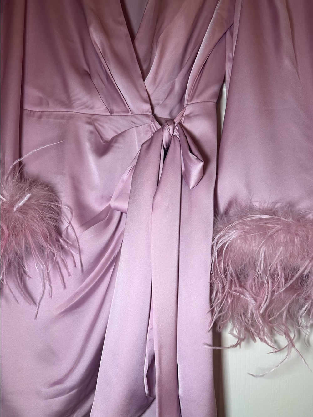 Hutch Pink Satin Faux Feather Wrap Mini Dress Size M NWT - Picture 8 of 16